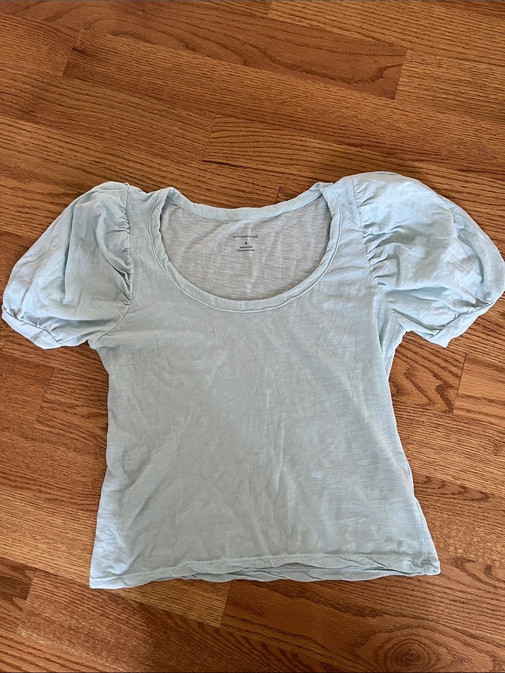 Anthropologie Light Turquoise Puff-Sleeve Women's Top